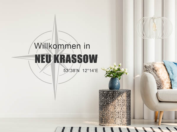 Wandtattoo Willkommen in Neu Krassow mit den Koordinaten 53°38'N 12°14'E