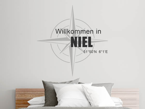 Wandtattoo Willkommen in Niel mit den Koordinaten 51°50'N 6°1'E