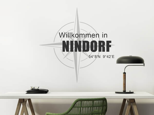 Wandtattoo Willkommen in Nindorf mit den Koordinaten 54°8'N 9°42'E