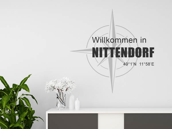 Wandtattoo Willkommen in Nittendorf mit den Koordinaten 49°1'N 11°58'E