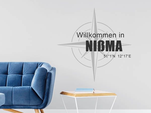 Wandtattoo Willkommen in Nißma mit den Koordinaten 51°1'N 12°17'E