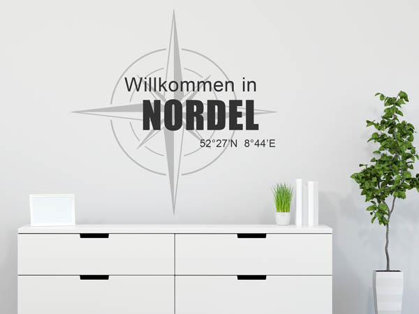 Wandtattoo Willkommen in Nordel mit den Koordinaten 52°27'N 8°44'E