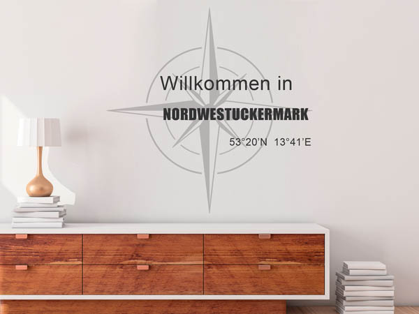 Wandtattoo Willkommen in Nordwestuckermark mit den Koordinaten 53°20'N 13°41'E