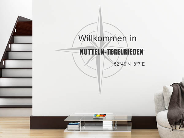 Wandtattoo Willkommen in Nutteln-Tegelrieden mit den Koordinaten 52°49'N 8°7'E