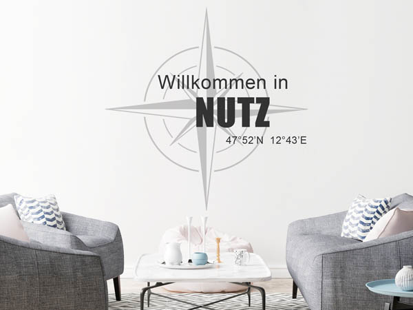 Wandtattoo Willkommen in Nutz mit den Koordinaten 47°52'N 12°43'E