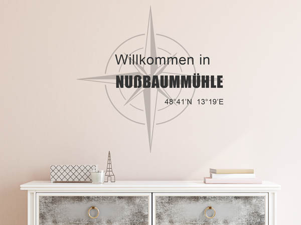 Wandtattoo Willkommen in Nußbaummühle mit den Koordinaten 48°41'N 13°19'E