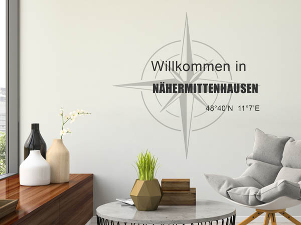 Wandtattoo Willkommen in Nähermittenhausen mit den Koordinaten 48°40'N 11°7'E