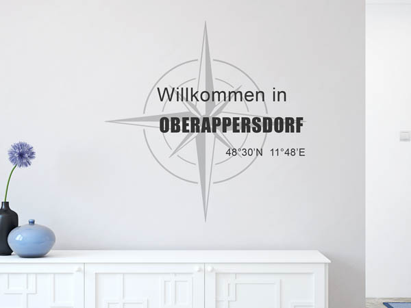 Wandtattoo Willkommen in Oberappersdorf mit den Koordinaten 48°30'N 11°48'E