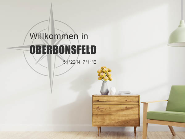 Wandtattoo Willkommen in Oberbonsfeld mit den Koordinaten 51°22'N 7°11'E