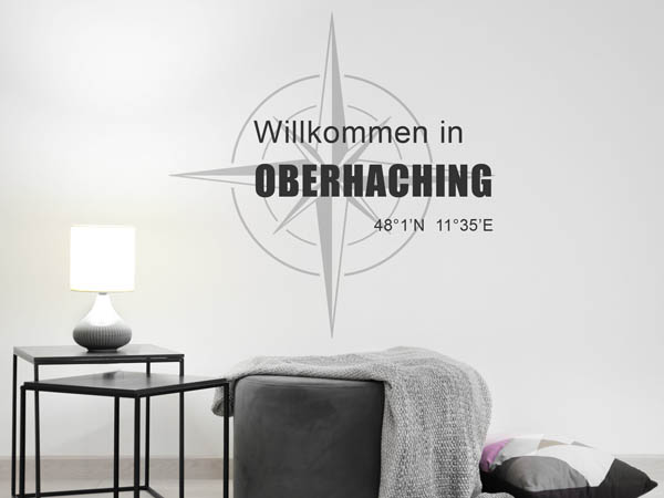 Wandtattoo Willkommen in Oberhaching mit den Koordinaten 48°1'N 11°35'E