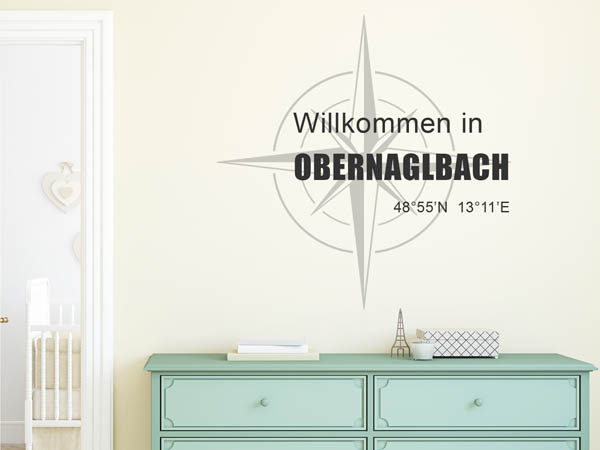 Wandtattoo Willkommen in Obernaglbach mit den Koordinaten 48°55'N 13°11'E