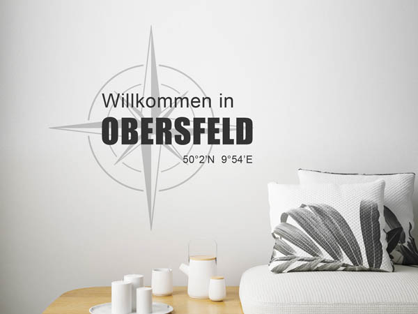 Wandtattoo Willkommen in Obersfeld mit den Koordinaten 50°2'N 9°54'E