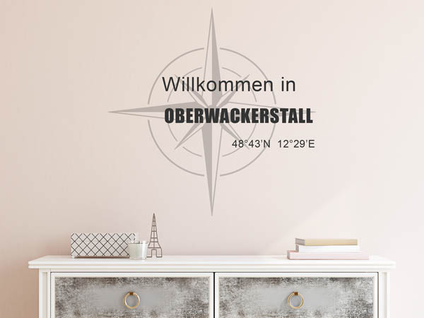 Wandtattoo Willkommen in Oberwackerstall mit den Koordinaten 48°43'N 12°29'E