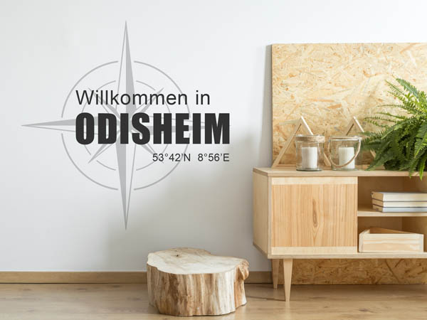 Wandtattoo Willkommen in Odisheim mit den Koordinaten 53°42'N 8°56'E