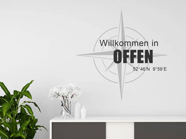 Wandtattoo Willkommen in Offen mit den Koordinaten 52°46'N 9°59'E