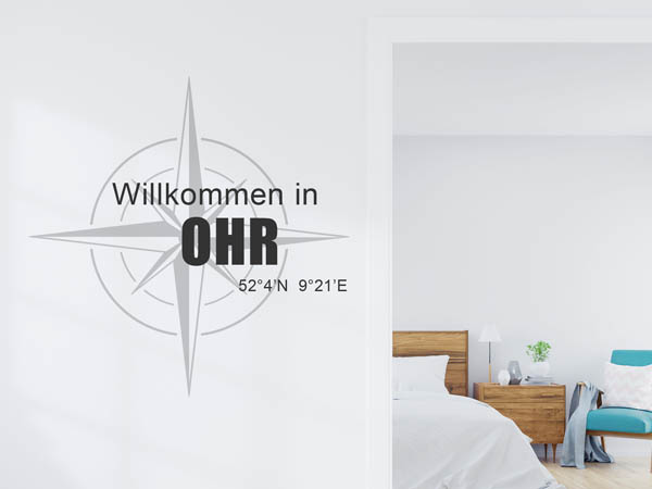 Wandtattoo Willkommen in Ohr mit den Koordinaten 52°4'N 9°21'E