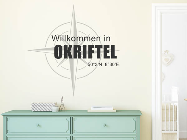 Wandtattoo Willkommen in Okriftel mit den Koordinaten 50°3'N 8°30'E