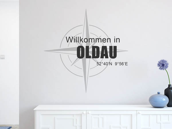Wandtattoo Willkommen in Oldau mit den Koordinaten 52°40'N 9°56'E