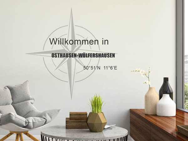 Wandtattoo Willkommen in Osthausen-Wülfershausen mit den Koordinaten 50°51'N 11°6'E