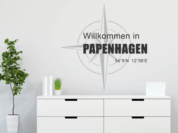 Wandtattoo Willkommen in Papenhagen mit den Koordinaten 54°9'N 12°59'E