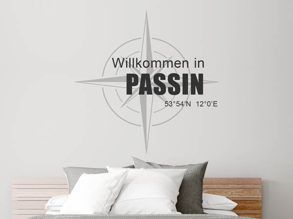 Wandtattoo Willkommen in Passin mit den Koordinaten 53°54'N 12°0'E