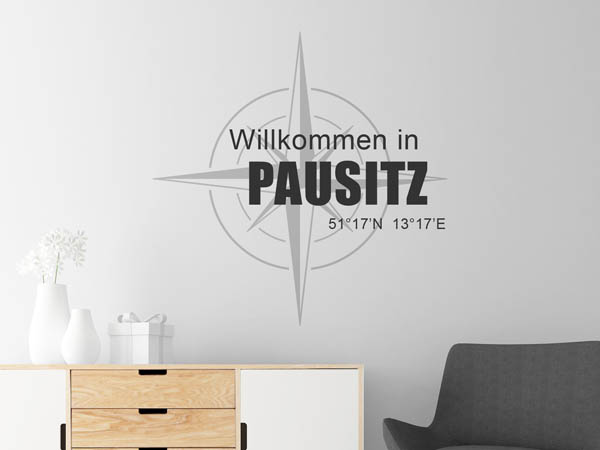 Wandtattoo Willkommen in Pausitz mit den Koordinaten 51°17'N 13°17'E
