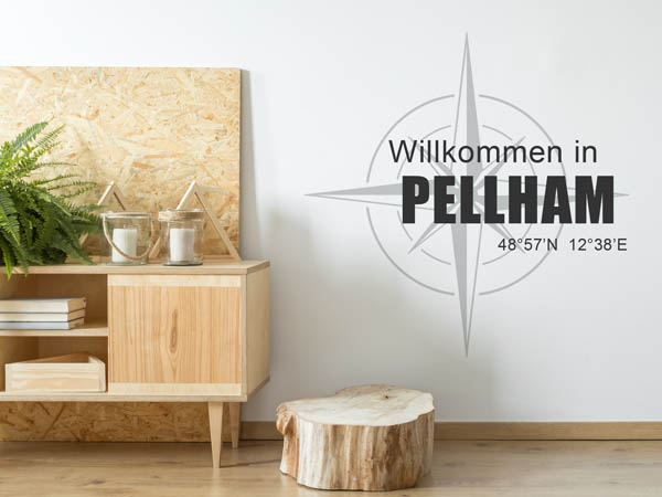 Wandtattoo Willkommen in Pellham mit den Koordinaten 48°57'N 12°38'E