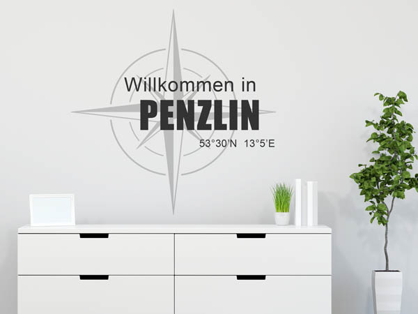 Wandtattoo Willkommen in Penzlin mit den Koordinaten 53°30'N 13°5'E