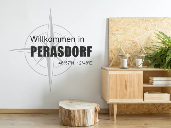 Wandtattoo Willkommen in Perasdorf mit den Koordinaten 48°57'N 12°48'E