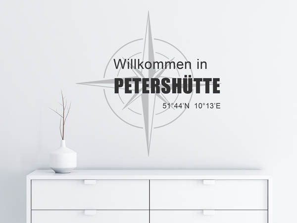 Wandtattoo Willkommen in Petershütte mit den Koordinaten 51°44'N 10°13'E