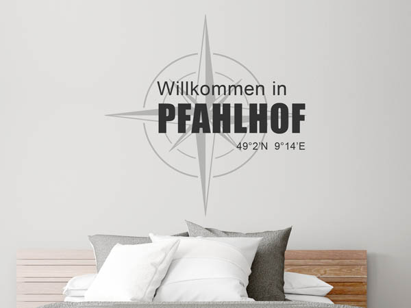 Wandtattoo Willkommen in Pfahlhof mit den Koordinaten 49°2'N 9°14'E