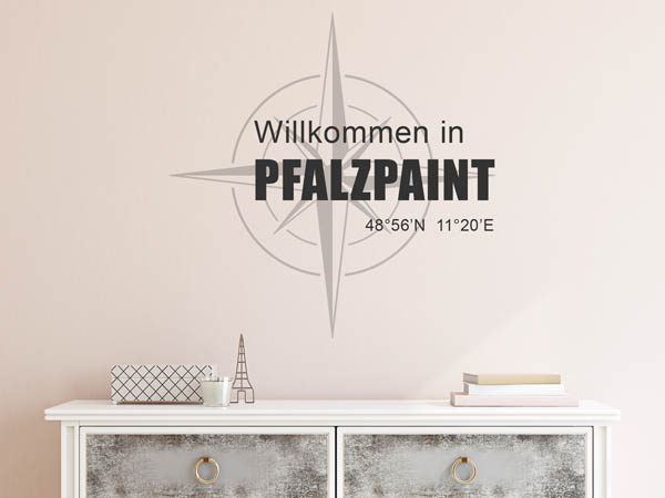 Wandtattoo Willkommen in Pfalzpaint mit den Koordinaten 48°56'N 11°20'E