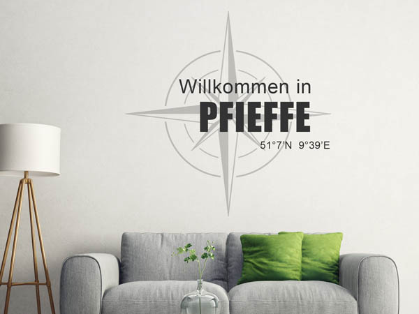 Wandtattoo Willkommen in Pfieffe mit den Koordinaten 51°7'N 9°39'E