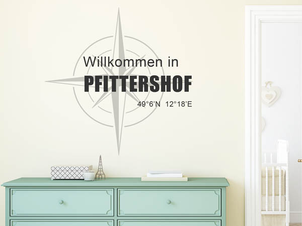 Wandtattoo Willkommen in Pfittershof mit den Koordinaten 49°6'N 12°18'E