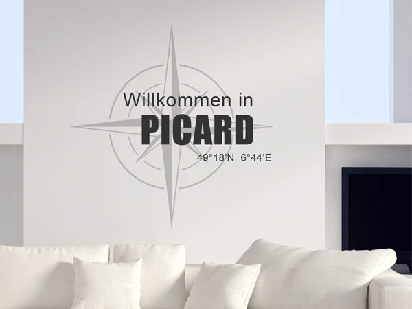 Wandtattoo Willkommen in Picard mit den Koordinaten 49°18'N 6°44'E