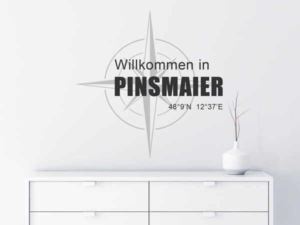 Wandtattoo Willkommen in Pinsmaier mit den Koordinaten 48°9'N 12°37'E