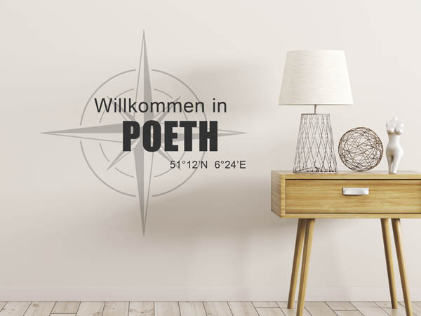 Wandtattoo Willkommen in Poeth mit den Koordinaten 51°12'N 6°24'E