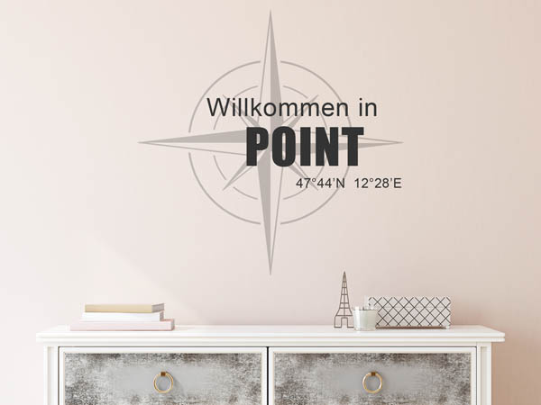 Wandtattoo Willkommen in Point mit den Koordinaten 47°44'N 12°28'E