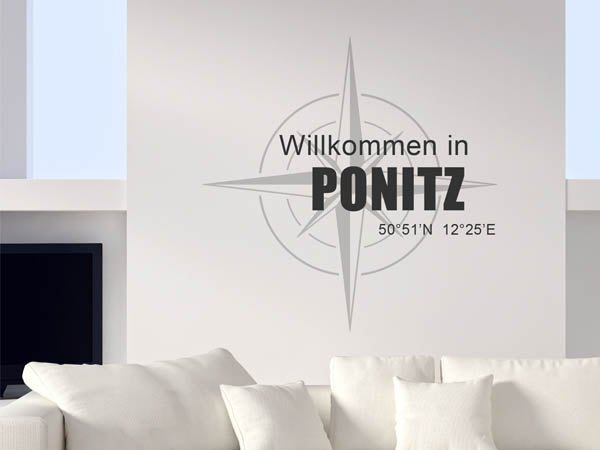 Wandtattoo Willkommen in Ponitz mit den Koordinaten 50°51'N 12°25'E