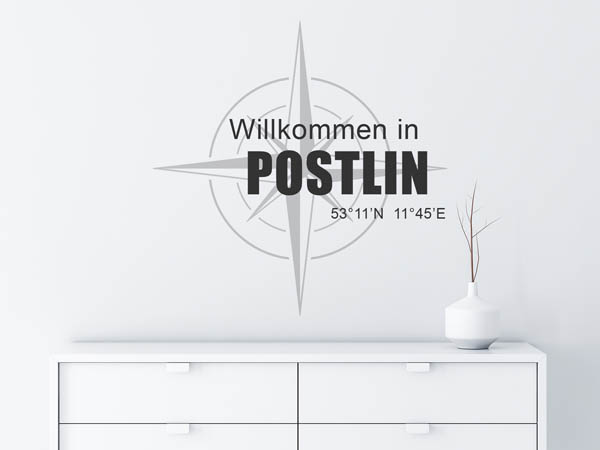 Wandtattoo Willkommen in Postlin mit den Koordinaten 53°11'N 11°45'E