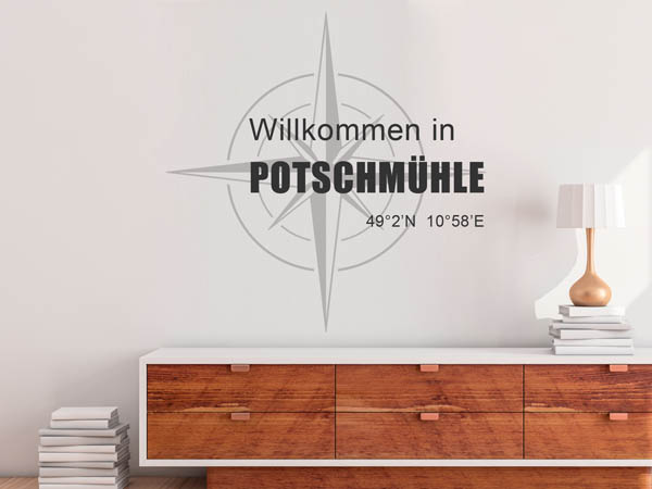 Wandtattoo Willkommen in Potschmühle mit den Koordinaten 49°2'N 10°58'E