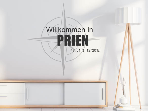 Wandtattoo Willkommen in Prien mit den Koordinaten 47°51'N 12°20'E