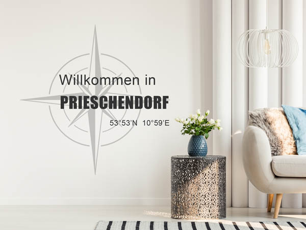 Wandtattoo Willkommen in Prieschendorf mit den Koordinaten 53°53'N 10°59'E
