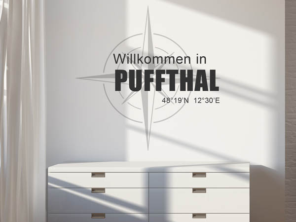 Wandtattoo Willkommen in Puffthal mit den Koordinaten 48°19'N 12°30'E