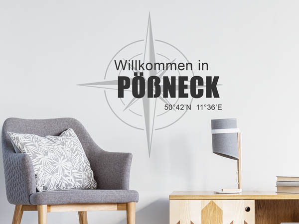 Wandtattoo Willkommen in Pößneck mit den Koordinaten 50°42'N 11°36'E