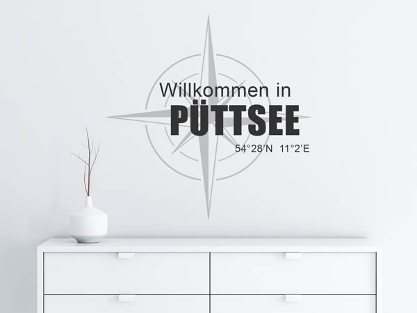 Wandtattoo Willkommen in Püttsee mit den Koordinaten 54°28'N 11°2'E
