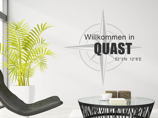 Wandtattoo Willkommen in Quast mit den Koordinaten 52°3'N 12°8'E