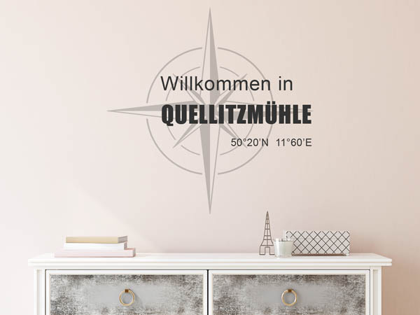 Wandtattoo Willkommen in Quellitzmühle mit den Koordinaten 50°20'N 11°60'E