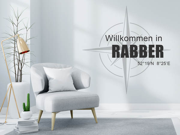 Wandtattoo Willkommen in Rabber mit den Koordinaten 52°19'N 8°25'E