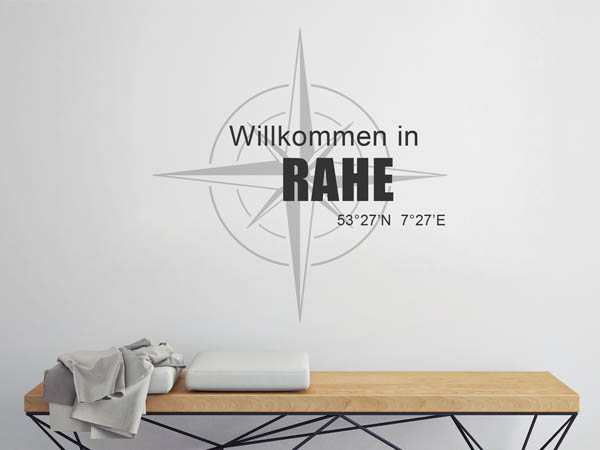 Wandtattoo Willkommen in Rahe mit den Koordinaten 53°27'N 7°27'E